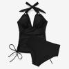 imageMOOSLOVER Women Halter Plunging Tankini Swimsuits High Waisted Two Piece Bathing Suits SwimwearBlack