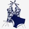 imageMOOSLOVER Women Halter Plunging Tankini Swimsuits High Waisted Two Piece Bathing Suits SwimwearBlue Floral