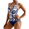 imageMOOSLOVER Women Halter Plunging Tankini Swimsuits High Waisted Two Piece Bathing Suits SwimwearBlue Floral