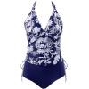 imageMOOSLOVER Women Halter Plunging Tankini Swimsuits High Waisted Two Piece Bathing Suits SwimwearBlue Floral