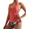 imageMOOSLOVER Women Halter Plunging Tankini Swimsuits High Waisted Two Piece Bathing Suits SwimwearCoral Pink Leaf