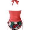 imageMOOSLOVER Women Halter Plunging Tankini Swimsuits High Waisted Two Piece Bathing Suits SwimwearCoral Pink Leaf