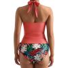 imageMOOSLOVER Women Halter Plunging Tankini Swimsuits High Waisted Two Piece Bathing Suits SwimwearCoral Pink Leaf