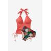 imageMOOSLOVER Women Halter Plunging Tankini Swimsuits High Waisted Two Piece Bathing Suits SwimwearCoral Pink Leaf