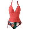 imageMOOSLOVER Women Halter Plunging Tankini Swimsuits High Waisted Two Piece Bathing Suits SwimwearCoral Pink Leaf