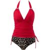 imageMOOSLOVER Women Halter Plunging Tankini Swimsuits High Waisted Two Piece Bathing Suits SwimwearRed Leopard