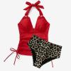 imageMOOSLOVER Women Halter Plunging Tankini Swimsuits High Waisted Two Piece Bathing Suits SwimwearRed Leopard