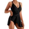 imageMOOSLOVER Women One Piece Swim Dress Swimsuit Tummy Control Ruched Skirted Bathing SuitBlack