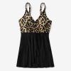 imageMOOSLOVER Women One Piece Swim Dress Swimsuit Tummy Control Ruched Skirted Bathing SuitLeopard