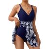 imageMOOSLOVER Women One Piece Swim Dress Swimsuit Tummy Control Ruched Skirted Bathing SuitNavy Blue Floral