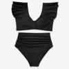 imageMOOSLOVER Women Ruffle High Waisted Bikini Sets Sexy Twist Push Up Two Piece SwimsuitBlack