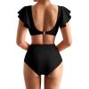 imageMOOSLOVER Women Ruffle High Waisted Bikini Sets Sexy Twist Push Up Two Piece SwimsuitBlack