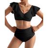 imageMOOSLOVER Women Ruffle High Waisted Bikini Sets Sexy Twist Push Up Two Piece SwimsuitBlack