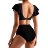imageMOOSLOVER Women Ruffle High Waisted Bikini Sets Sexy Twist Push Up Two Piece SwimsuitBlack