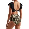 imageMOOSLOVER Women Ruffle High Waisted Bikini Sets Sexy Twist Push Up Two Piece SwimsuitLeopard Black