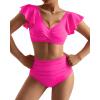imageMOOSLOVER Women Ruffle High Waisted Bikini Sets Sexy Twist Push Up Two Piece SwimsuitPink