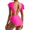 imageMOOSLOVER Women Ruffle High Waisted Bikini Sets Sexy Twist Push Up Two Piece SwimsuitPink