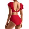 imageMOOSLOVER Women Ruffle High Waisted Bikini Sets Sexy Twist Push Up Two Piece SwimsuitRed