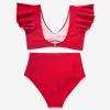 imageMOOSLOVER Women Ruffle High Waisted Bikini Sets Sexy Twist Push Up Two Piece SwimsuitRed