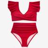 imageMOOSLOVER Women Ruffle High Waisted Bikini Sets Sexy Twist Push Up Two Piece SwimsuitRed