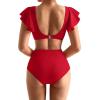 imageMOOSLOVER Women Ruffle High Waisted Bikini Sets Sexy Twist Push Up Two Piece SwimsuitRed