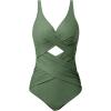 imageMOOSLOVER Women Twist Push Up One Piece Swimsuit Warp Tummy Control Bathing Suit SwimwearArmy Green