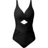 imageMOOSLOVER Women Twist Push Up One Piece Swimsuit Warp Tummy Control Bathing Suit SwimwearBlack