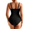 imageMOOSLOVER Women Twist Push Up One Piece Swimsuit Warp Tummy Control Bathing Suit SwimwearBlack