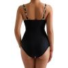 imageMOOSLOVER Women Twist Push Up One Piece Swimsuit Warp Tummy Control Bathing Suit SwimwearLeopard Black