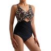 imageMOOSLOVER Women Twist Push Up One Piece Swimsuit Warp Tummy Control Bathing Suit SwimwearLeopard Black