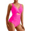 imageMOOSLOVER Women Twist Push Up One Piece Swimsuit Warp Tummy Control Bathing Suit SwimwearPink