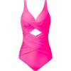 imageMOOSLOVER Women Twist Push Up One Piece Swimsuit Warp Tummy Control Bathing Suit SwimwearPink