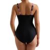imageMOOSLOVER Women Twist Push Up One Piece Swimsuit Warp Tummy Control Bathing Suit SwimwearRed Floral