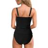 imageMOOSLOVER Women Twist V Neck Tankini Swimsuits High Wasited Two Piece Bathing Suits SwimwearBlack