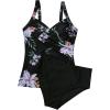imageMOOSLOVER Women Twist V Neck Tankini Swimsuits High Wasited Two Piece Bathing Suits SwimwearBlack Floral10