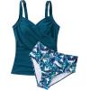 imageMOOSLOVER Women Twist V Neck Tankini Swimsuits High Wasited Two Piece Bathing Suits SwimwearBlue Floral