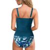 imageMOOSLOVER Women Twist V Neck Tankini Swimsuits High Wasited Two Piece Bathing Suits SwimwearBlue Floral