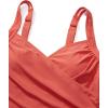 imageMOOSLOVER Women Twist V Neck Tankini Swimsuits High Wasited Two Piece Bathing Suits SwimwearCoral Pink Leaf