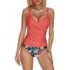 imageMOOSLOVER Women Twist V Neck Tankini Swimsuits High Wasited Two Piece Bathing Suits SwimwearCoral Pink Leaf