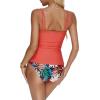 imageMOOSLOVER Women Twist V Neck Tankini Swimsuits High Wasited Two Piece Bathing Suits SwimwearCoral Pink Leaf
