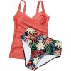 imageMOOSLOVER Women Twist V Neck Tankini Swimsuits High Wasited Two Piece Bathing Suits SwimwearCoral Pink Leaf