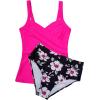 imageMOOSLOVER Women Twist V Neck Tankini Swimsuits High Wasited Two Piece Bathing Suits SwimwearPink Black Floral