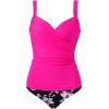 imageMOOSLOVER Women Twist V Neck Tankini Swimsuits High Wasited Two Piece Bathing Suits SwimwearPink Black Floral