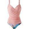imageMOOSLOVER Women Twist V Neck Tankini Swimsuits High Wasited Two Piece Bathing Suits SwimwearPink Floral
