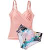 imageMOOSLOVER Women Twist V Neck Tankini Swimsuits High Wasited Two Piece Bathing Suits SwimwearPink Floral