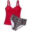 imageMOOSLOVER Women Twist V Neck Tankini Swimsuits High Wasited Two Piece Bathing Suits SwimwearRed Leopard