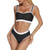 imageMOOSLOVER Women Bandeau High Waisted Bikini Sets Cheeky High Cut Swimsuit 2 Piece Bathing SuitsBlack