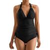 imageMOOSLOVER Women Halter Plunging Tankini Swimsuits High Waisted Two Piece Bathing Suits SwimwearBlack