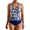 imageMOOSLOVER Women Halter Plunging Tankini Swimsuits High Waisted Two Piece Bathing Suits SwimwearBlue Floral