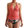 imageMOOSLOVER Women Halter Plunging Tankini Swimsuits High Waisted Two Piece Bathing Suits SwimwearCoral Pink Leaf